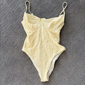 Onia Light Yellow Ribbed One Piece Swimsuit